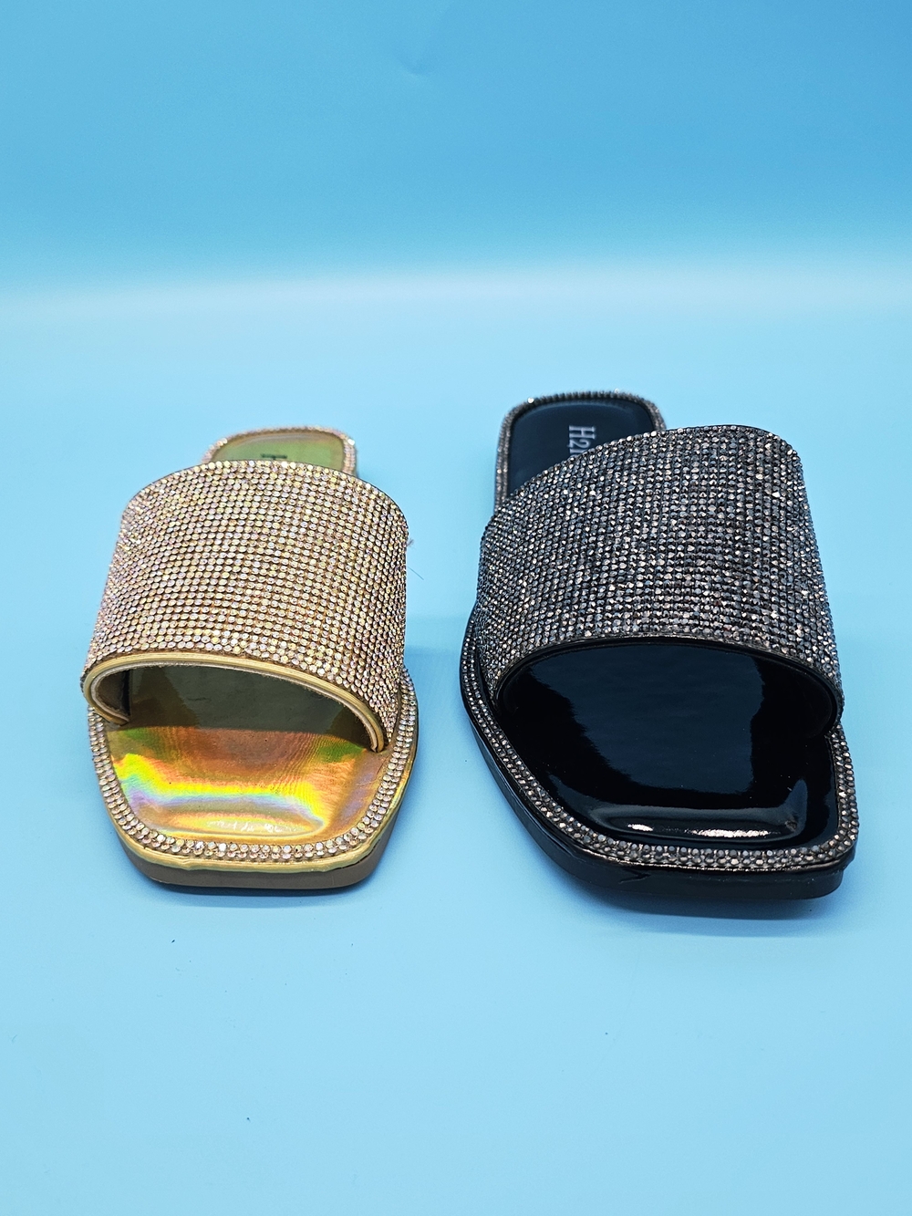 Sparkle Slide Sandals in Gold and Black